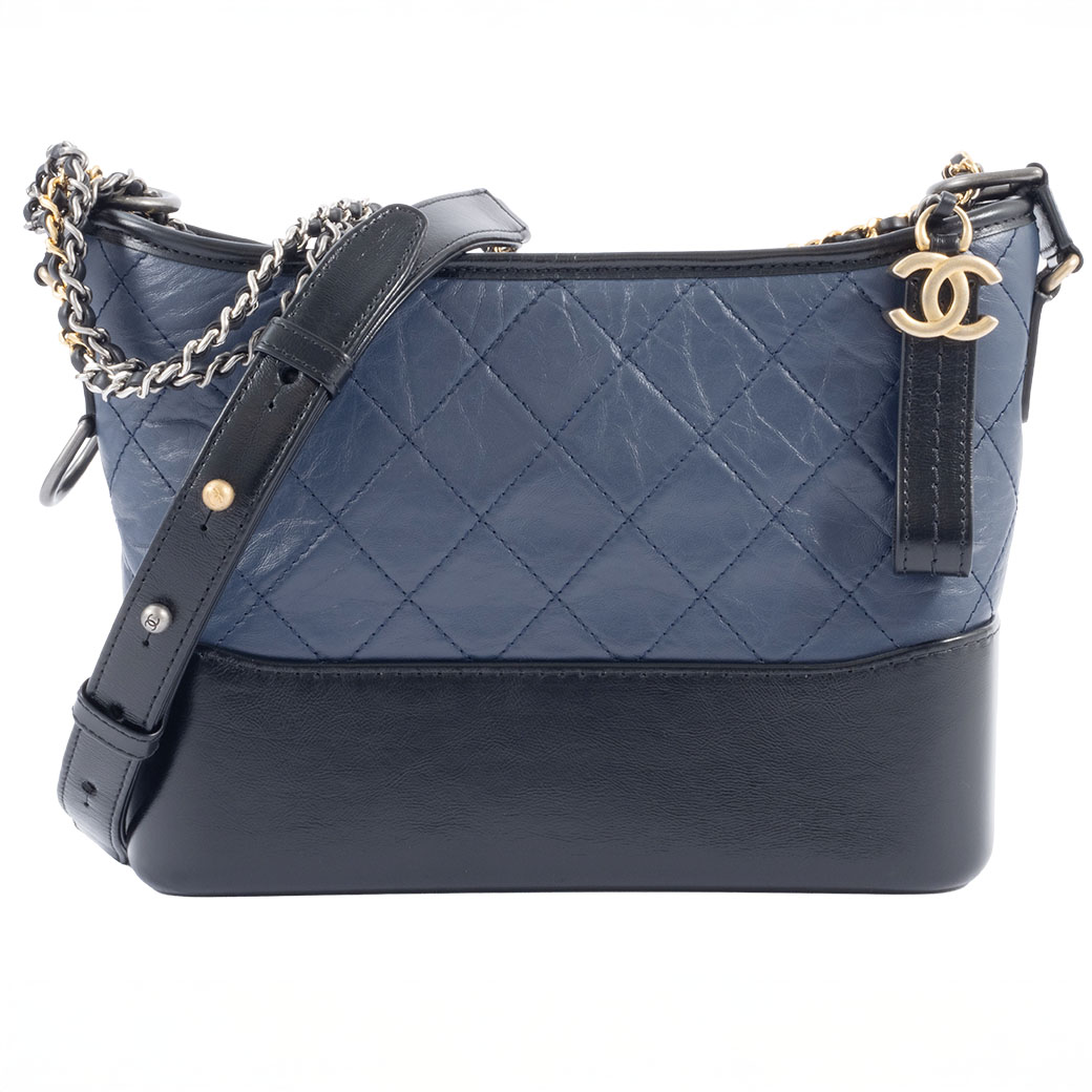 シャネル CHANEL バッグ 中古 マトラッセ ドゥ ホーボー ガブリエル ショルダーバッグ カーフスキン ネイビー ブラック A93824 美品｜UPRISE