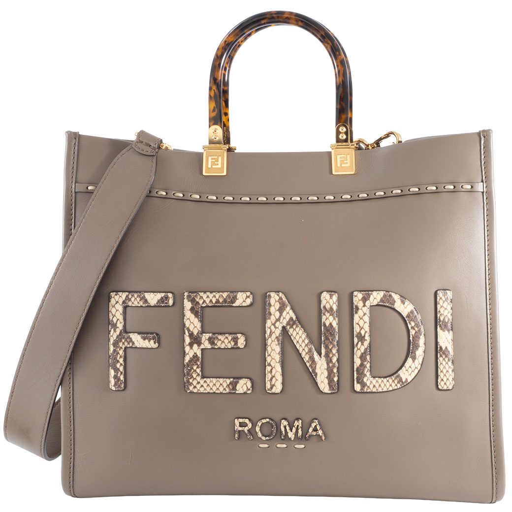 フェンディ FENDI サンシャイン ミディアム バッグ 中古 レザー パイソン ベージュ ショッパー|UPRISE