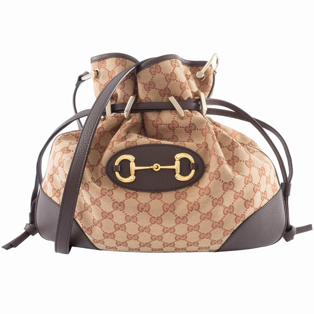 グッチ GUCCI バッグ 中古ショルダーバッグ 斜め掛け ホースビット 1955 GGキャンバス ベージュ ブラウン 巾着 602089|UPRISE