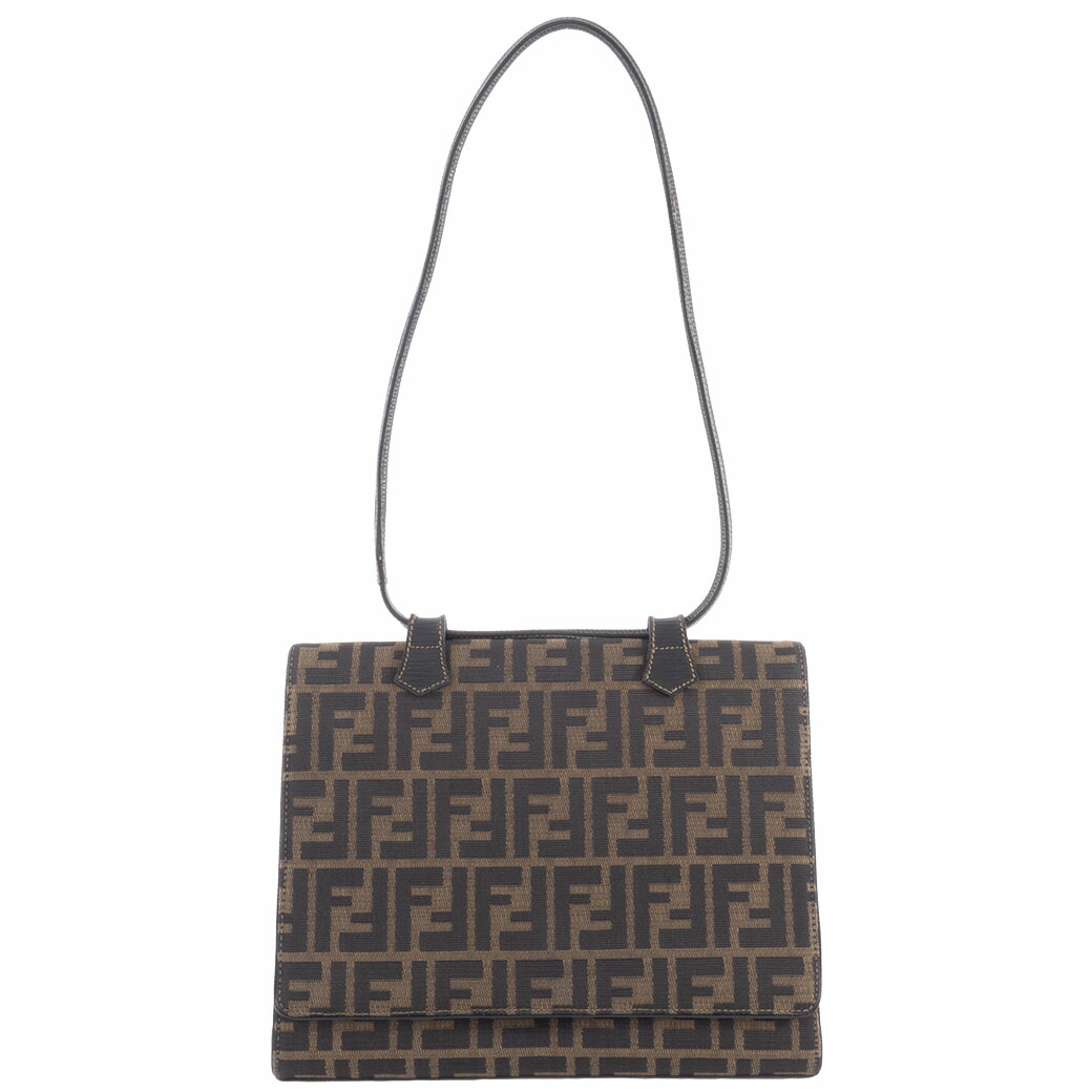 フェンディ FENDI ズッカ バッグ 中古 ショルダーバッグ フラップ キャンバス レザー ベージュ ブラック ヴィンテージ|UPRISE