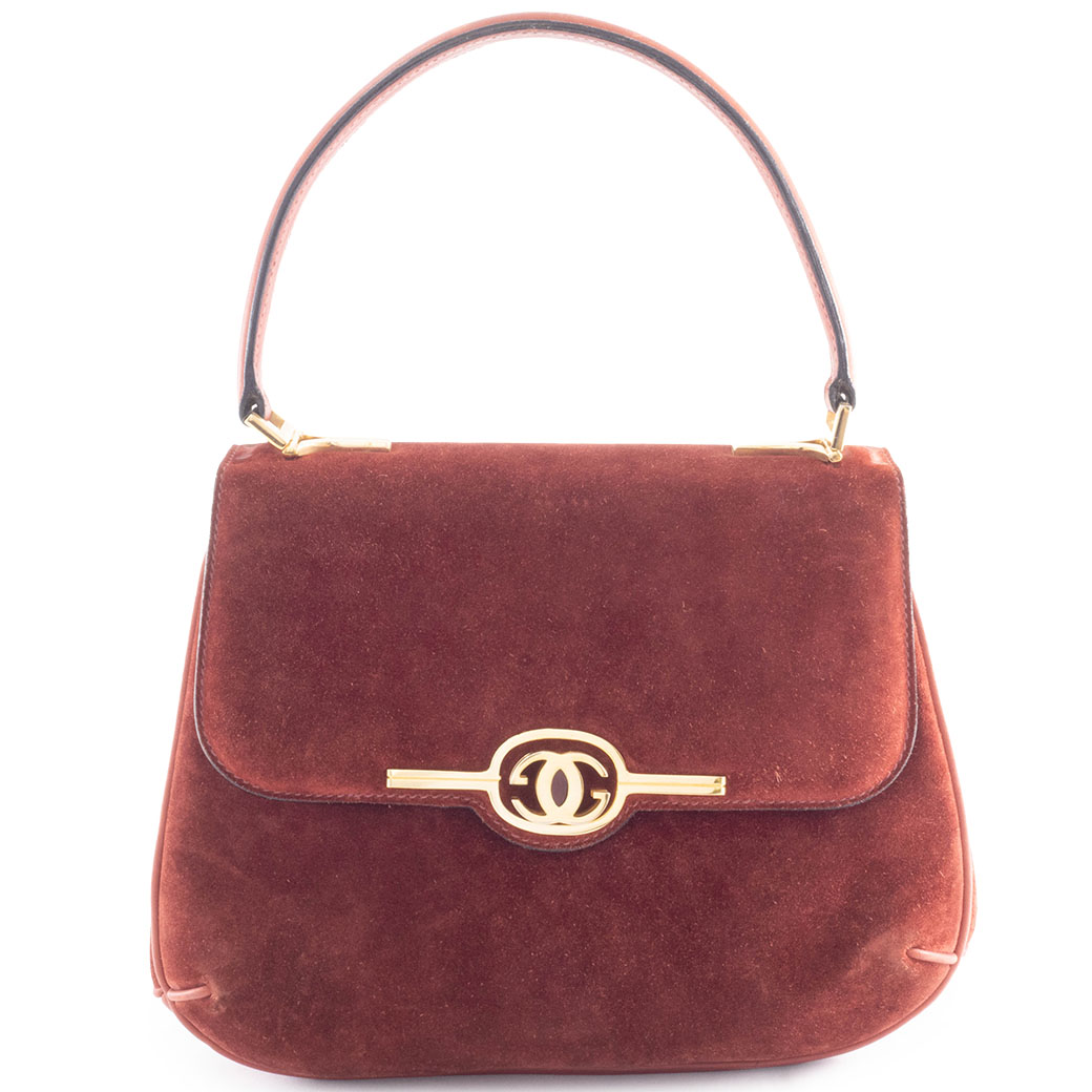 グッチ GUCCI バッグ スエード ハンドバッグ ブラウン ターンロック
