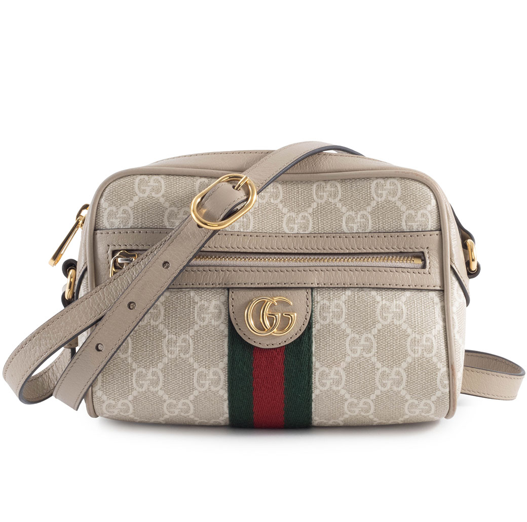 グッチ GUCCI 御徒面子 中古 ミニ ショルダーバッグ 曲がった掛け オフィディア 816359 GGスプリーム なめし革 ベージュ