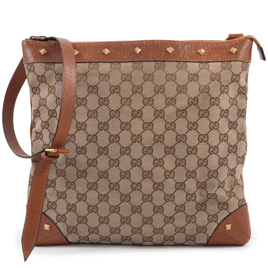グッチ GUCCI バッグ 中古 ショルダーバッグ GGキャンバス 120894 レザー ベージュ ブラウン スタッズ|UPRISE