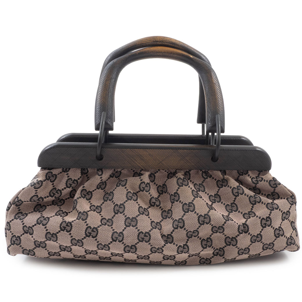 グッチ GUCCI バッグ 中古 ウッドハンドル ハンドバッグ GGキャンバス 112688 ベージュ 小さめ