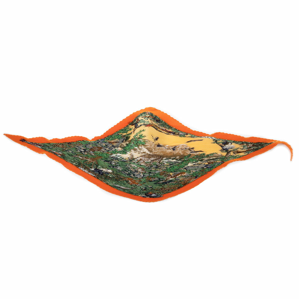 エルメス HERMES スカーフ カレ 90 プリーツ 四川省 シルク オレンジ パンダ プリーツカレ カレプリセ