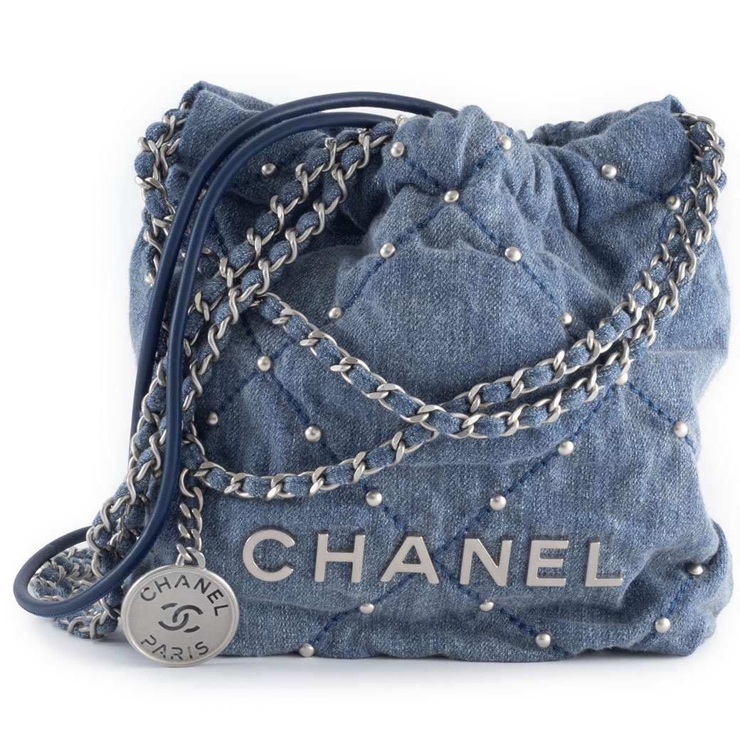 シャネル CHANEL 22 バッグ 中古 ミニ ハンドバッグ レディース ショルダーバッグ AS3980 ブルー 小さめ 2way シルバー金具 パール ウォッシュドデニム 美品|UPRISE
