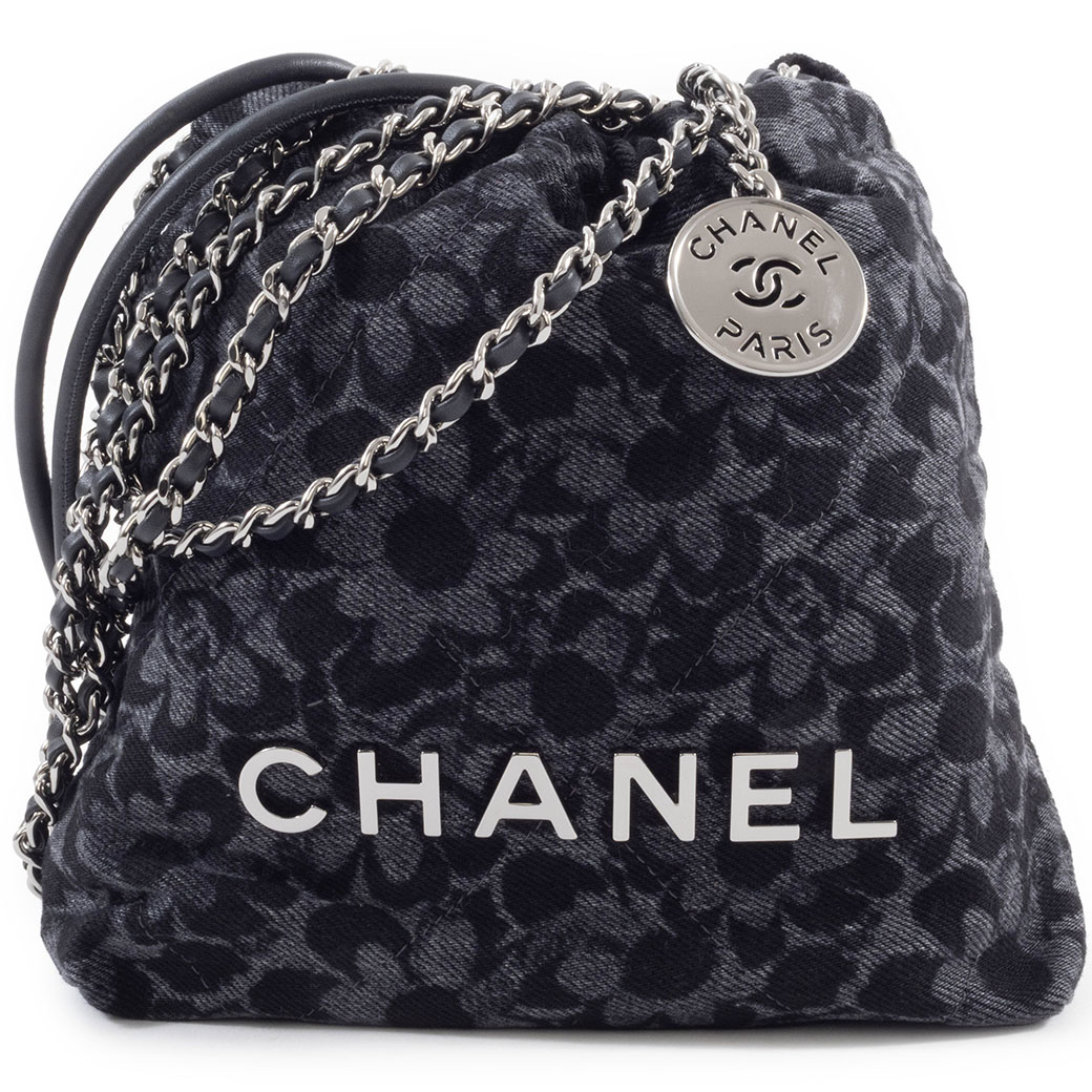 シャネル CHANEL 22 バッグ 中古 ミニ ハンドバッグ レディース ショルダーバッグ AS3980 デニム ブラック 小さめ 2way フラワー シルバー金具 美品|UPRISE