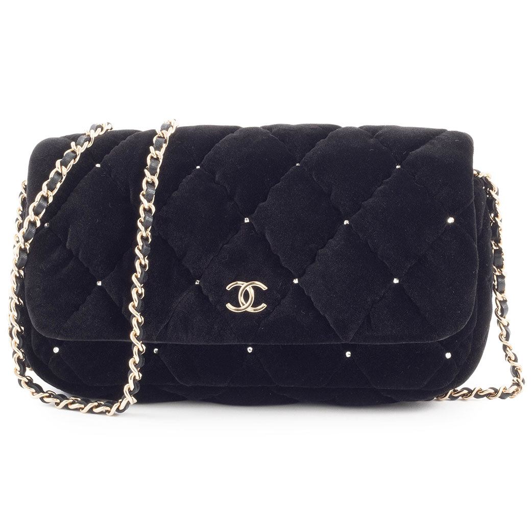 シャネル ベルベット調 ストーン マトラッセ ショルダーバッグ AP4159 ベロア ブラック レディース CHANEL【中古】