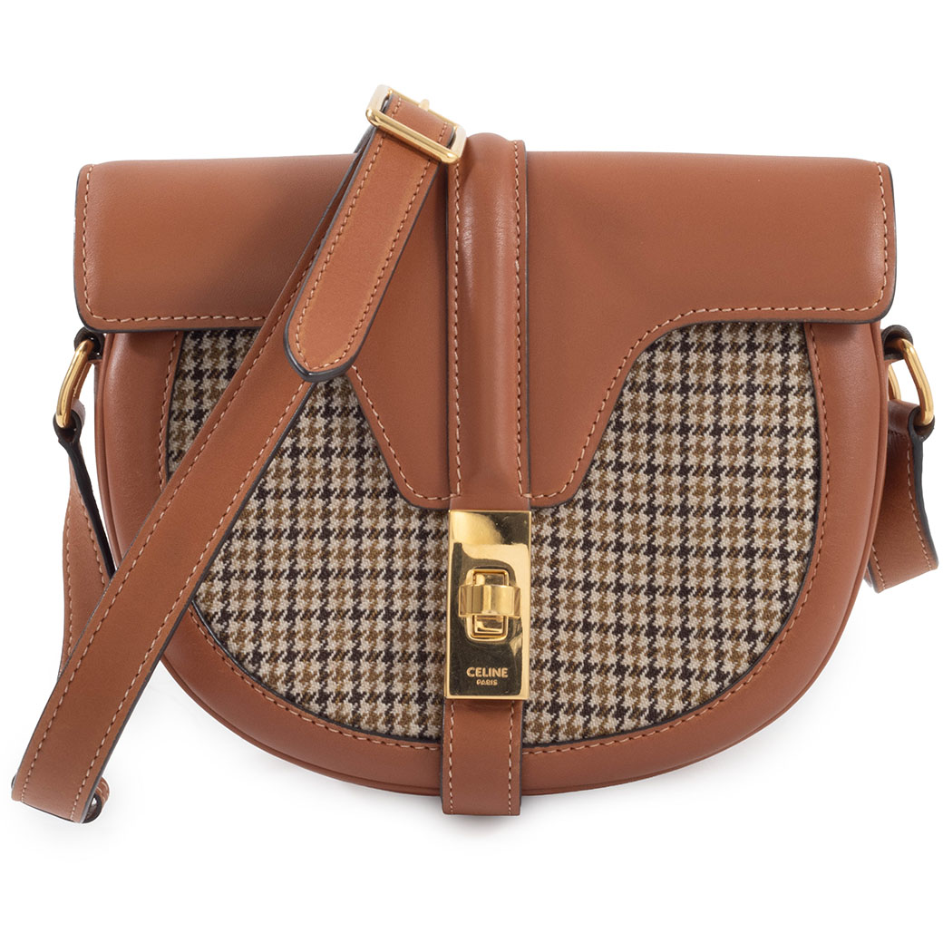 セリーヌ CELINE 御徒面子 中古 肩部 御徒面子 レディース スモール ブザス 16(セーズ) タン 織り地 小さめ チドリ柄