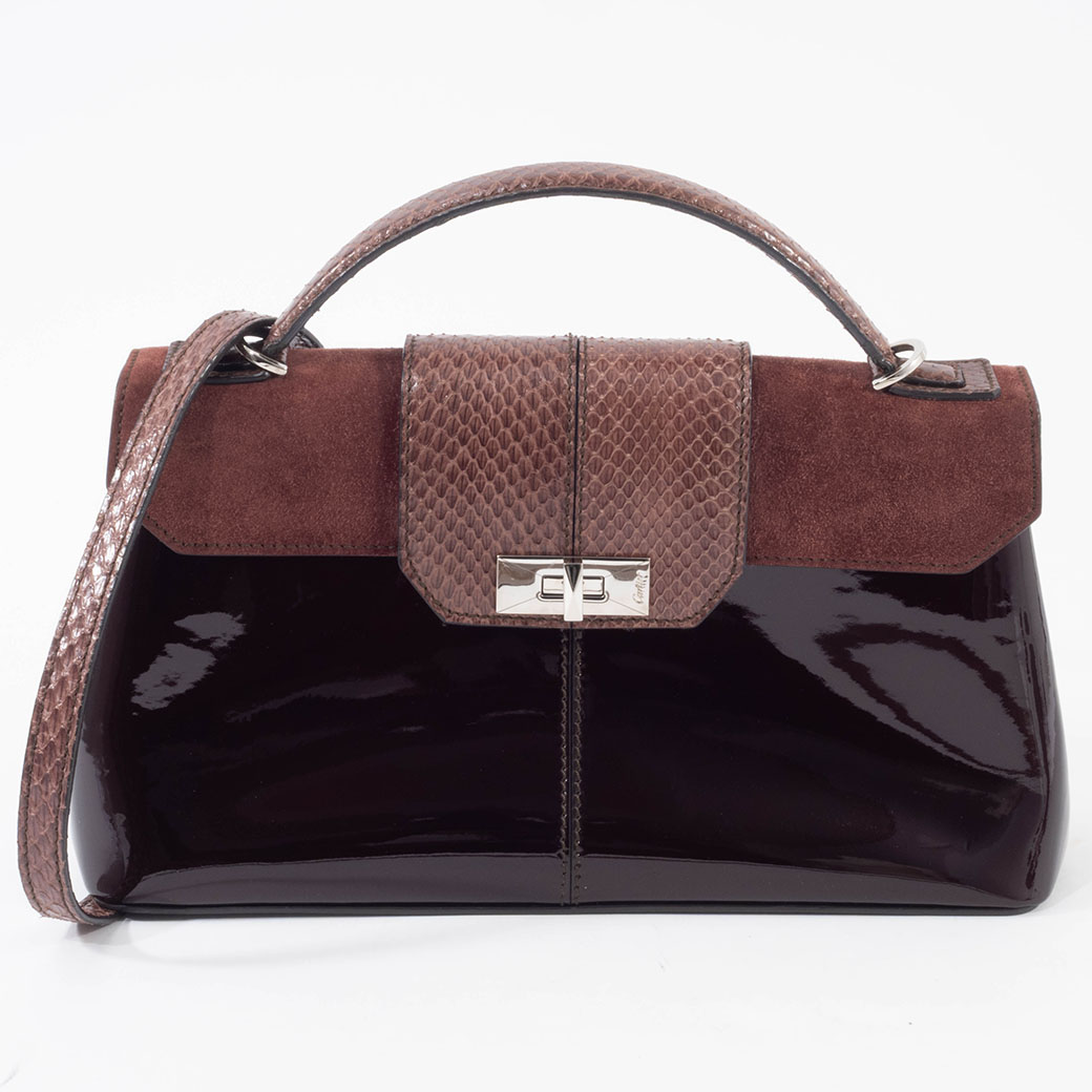 カルティエ Cartier バッグ 中古 ショルダーバッグ エナメル ハンドバッグ パイソン 2way クラシック フェミニン ボルドー