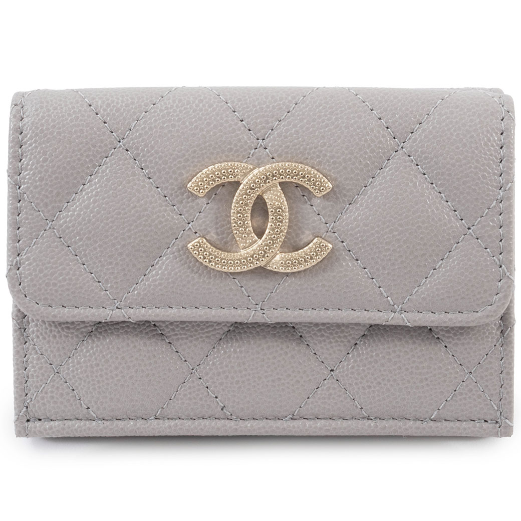 シャネル CHANEL 金入れ 三つ折り レディース キャビアひと肌 コンパクトウォレット AP2962 なめし革 グレージュ ゴールド金具【中古】