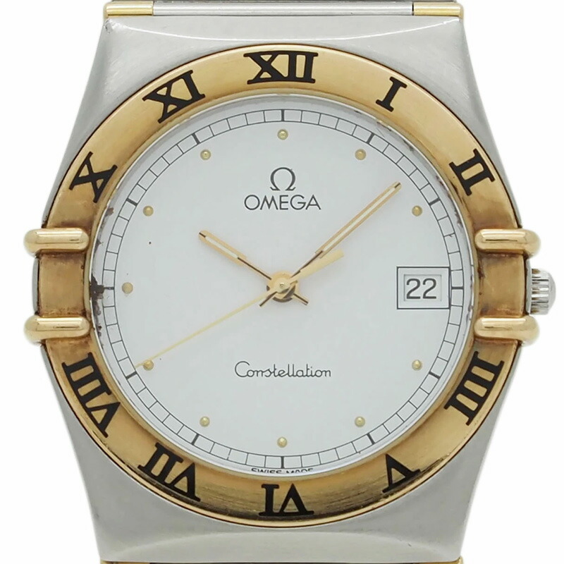 ゼロ OMEGA コンステレーション デイト レディース ウオッチ 石英 1310.20 黄色ゴールド しろがね色 腕輪 中古
