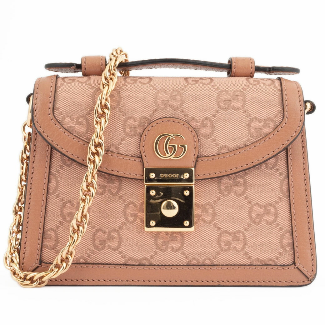 グッチ GUCCI ショルダーバッグ 曲がった掛け 中古 GG 帆布 2way チェーン店 肩先 御徒面子 サクラ色 696180 FACC5 5748 美品