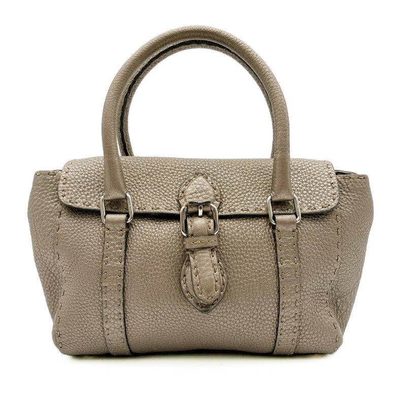 フェンディ FENDI バッグ 中古 セレリア ミニ リンダ ハンドバッグ シュリンクレザー キャンバス シャンパンブロンズ｜UPRISE