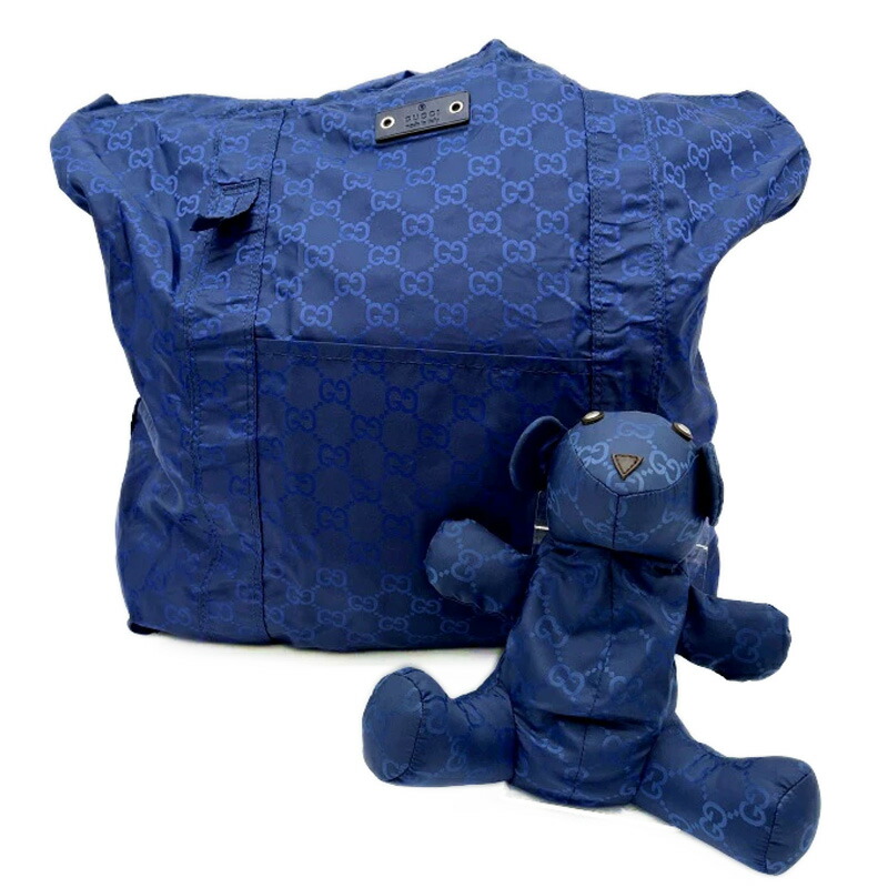 グッチ GUCCI バッグ 中古 テディベア パッカブル トートバッグ 223669 GGナイロン ネイビー エコバッグ クマ 総柄|UPRISE