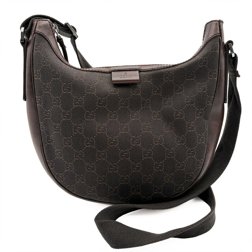 グッチ GUCCI 御徒面子 中古 ショルダーバッグ ホーボーバッグ GG帆布 101682 帆布 なめし革 赤銅色 二分の一お月さま