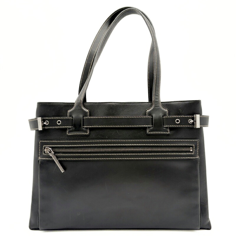 グッチ GUCCI バッグ レディース トートバッグ 中古 ホワイトステッチ レザー ブラック 黒｜UPRISE