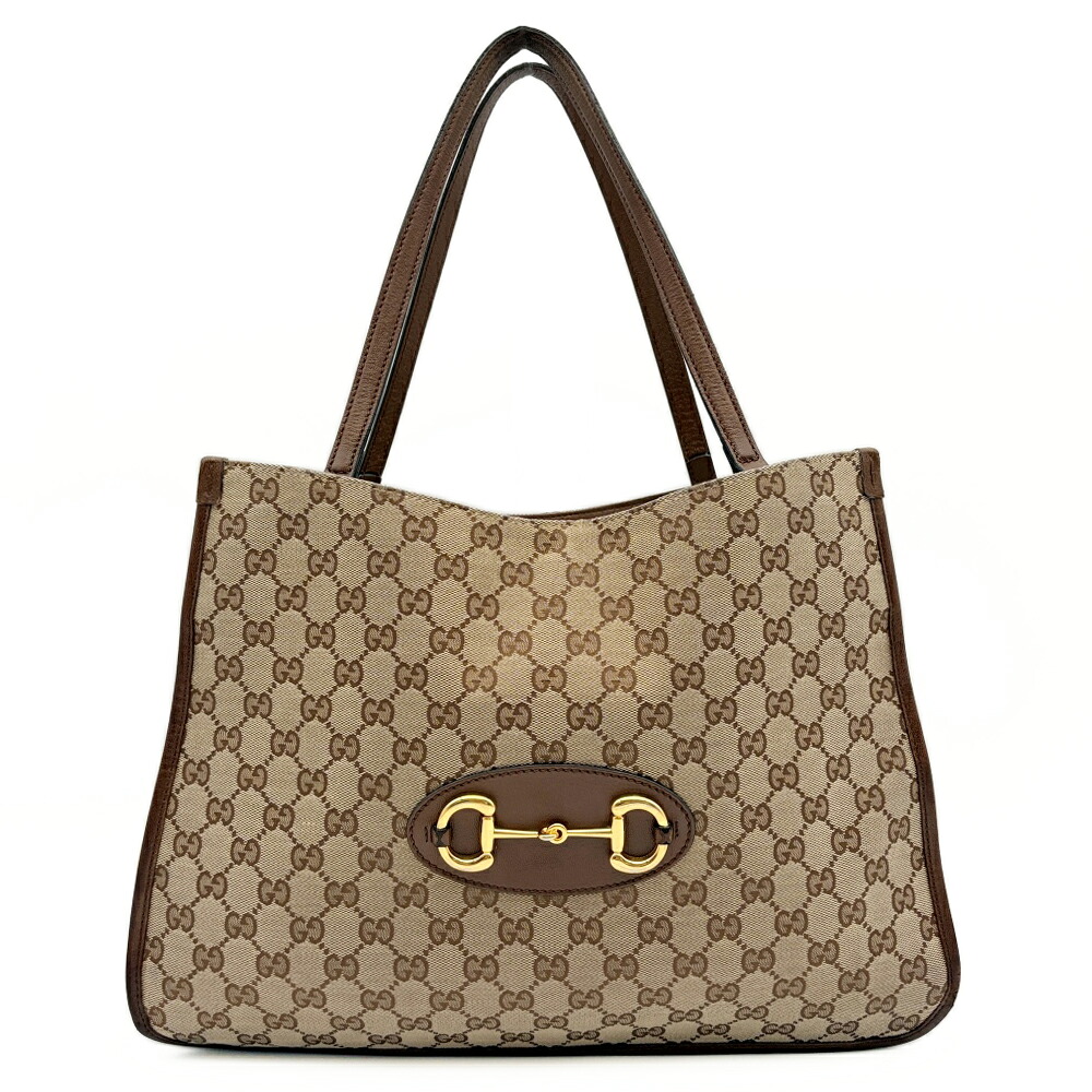 グッチ GUCCI バッグ レディース トートバッグ 中古 ホースビット GGキャンバス ベージュ ブラウン｜UPRISE