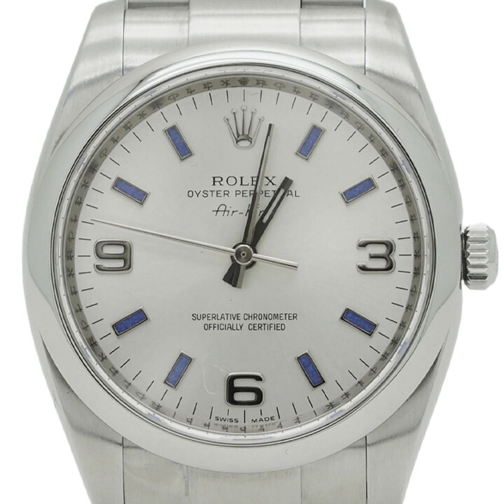 ロレックス ROLEX オイスターパーペチュアル エアキング 36MM ウオッチ メンズ 御覧になる 自動小銃一巻き 114200 しろがね色 青色赤ちょうちん 中古 美品 腕時計-メンズ腕時計