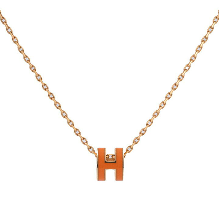 エルメス HERMES ネックレス ペンダント ミニポップH オレンジ ピンクゴールド プレーテッド ポップアッシュ