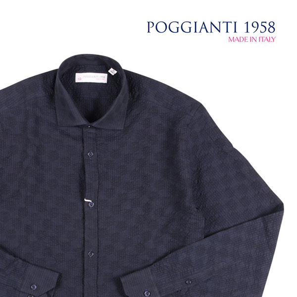 POGGIANTI 1958 ポジャンティ 1958 長袖シャツ 9.41E+22 刺繍 コットン シアサッカー 並行輸入品 ラッピング無料 送料無料 22694