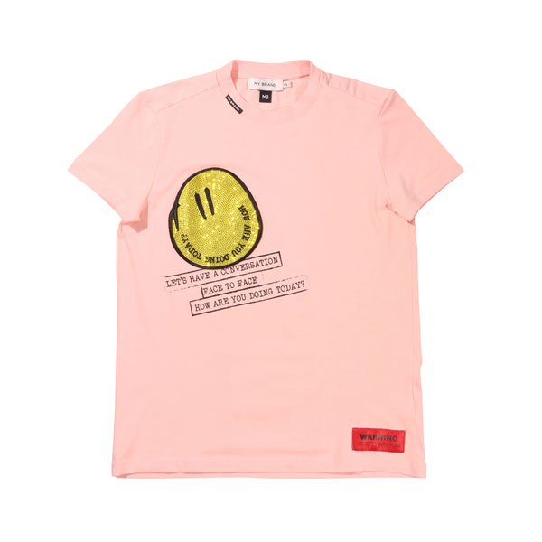 【お買い物マラソン 30%OFF】 【XS】 MY BRAND マイ ブランド Uネック半袖Tシャツ GOTP SMILE T-SHIRT ピンク コットン 並行輸入品 ラッピング無料 送料無料 27684-xs