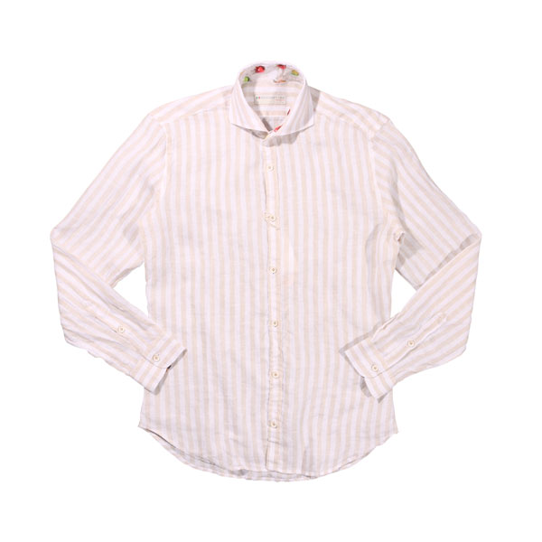 POGGIANTI 1958 ポジャンティ 1958 長袖シャツ AREZZO ストライプ 麻・リネン リネン100% 並行輸入品 ラッピング無料 送料無料 28381