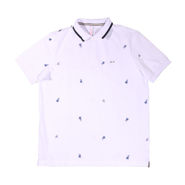 【お買い物マラソン 20%OFF】 【XL】 SUN68 サンシックスティーエイト 半袖ポロシャツ A32126 ホワイト 白 花柄 コットン 刺繍 並行輸入品 ラッピング無料 送料無料 30234-xl