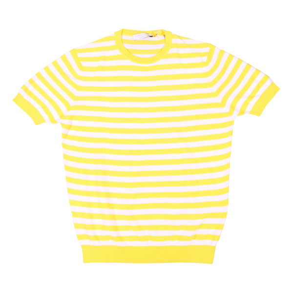 【お買い物マラソン 20%OFF】 【50】 FILIPPO DE LAURENTIIS フィリッポ デ ラウレンティス 半袖ニット X28128 イエロー 黄 ボーダー コットン 並行輸入品 ラッピング無料 送料無料 31533-50