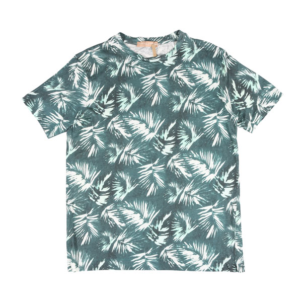 【百貨店SALE 30%OFF】【M】 DANIELE FIESOLI ダニエレフィエゾーリ Uのど首半袖ティーシャツ 緑であること 緑 花柄 麻・リネン リネン100% 並行輸入品 ラッピング無料 貨物輸送無料 32240-m
