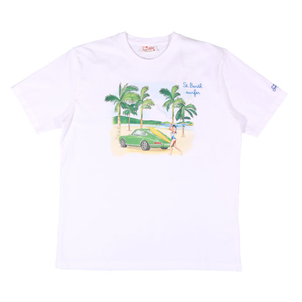 【L】 Saint Barth セントバース Uのど首半袖プルオーバー SURF CAR GIRL 01N ENB 白いこと 白 綿織物 並行輸入品 ラッピング無料 貨物輸送無料 33128-l
