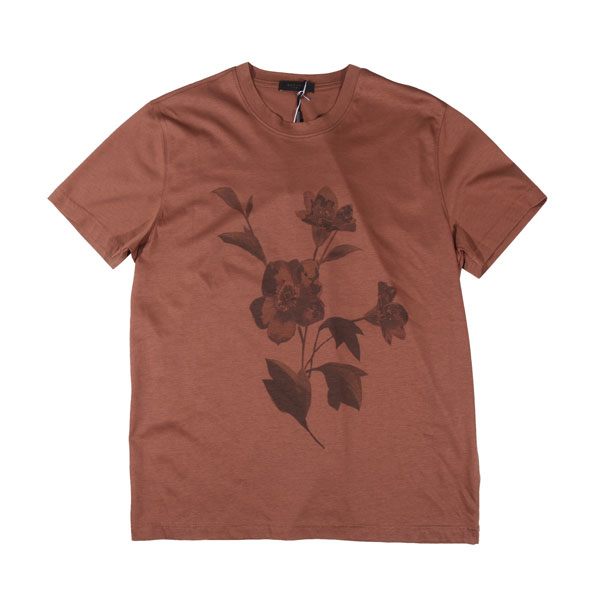 【L】 OUTFIT アウトフィット Uネック半袖Tシャツ OF1S2S5T007 ブラウン 茶 ボタニカル コットン 並行輸入品 ラッピング無料 送料無料 33454-l