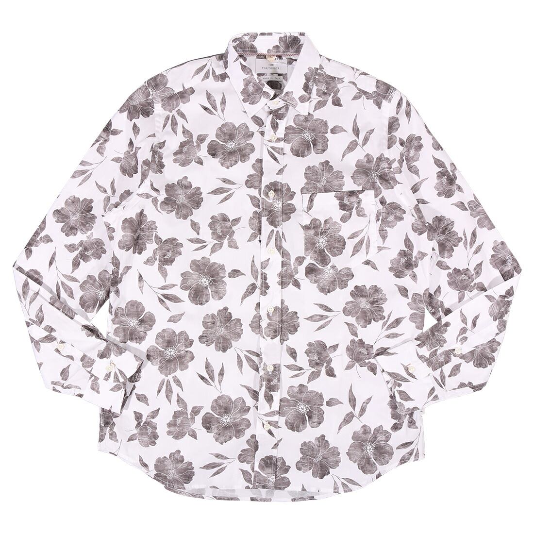 【SUMMER SALE 10%OFF】 【39】 PORTOFIORI ポルトフィオーリ 長袖シャツ G0001 2556 ホワイト 白 花柄 コットン 並行輸入品 ラッピング無料 送料無料 34830-39｜Utsubo Stock