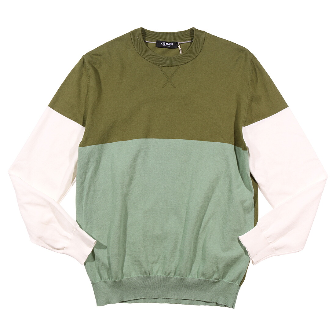 【46】 +39 masq マスク Uネック長袖Tシャツ P23-MASQ2042-14-00 グリーン 緑 ボーダー コットン 並行輸入品 ラッピング無料 送料無料 34895-46｜Utsubo Stock
