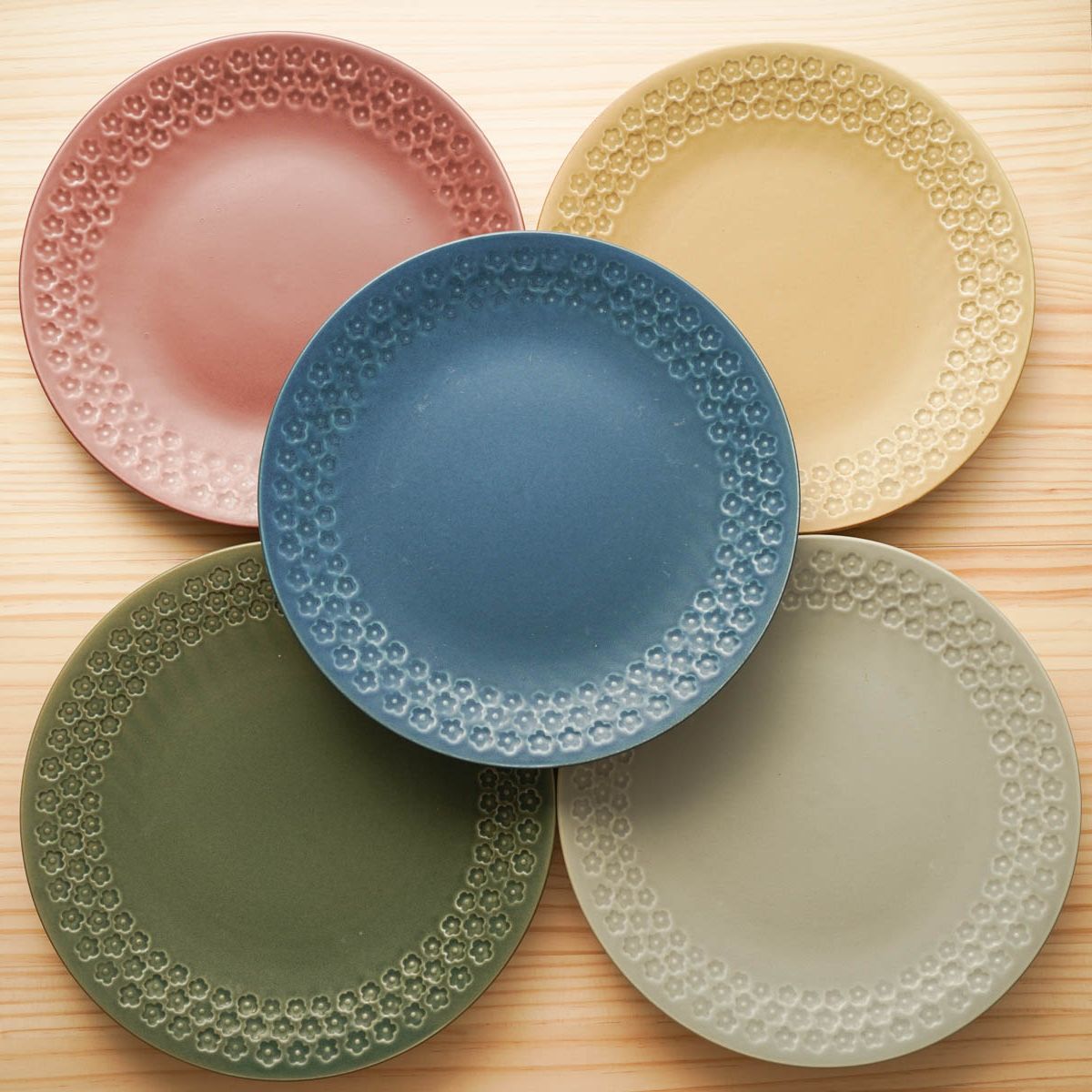 フラワースタンプ 大皿 25 5cm ベージュ グリーン ネイビー グレー ワインレッド 日本製 美濃焼 食器