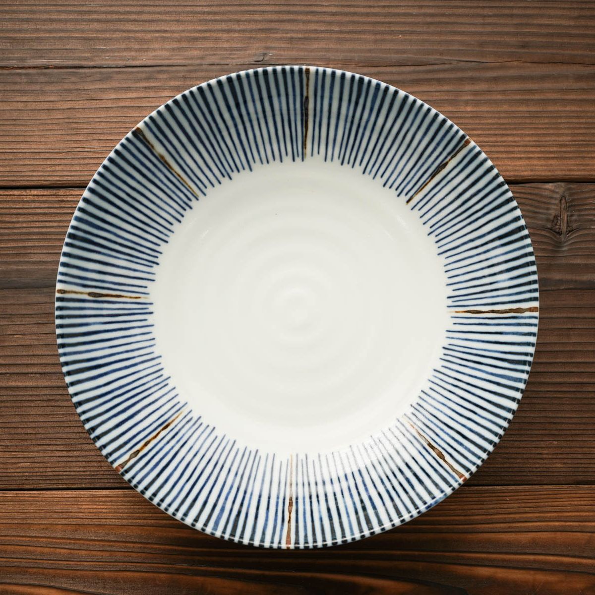 楽天市場】点十草 青色ストライプ 深め21cmプレート 6.8寸深皿 和食器