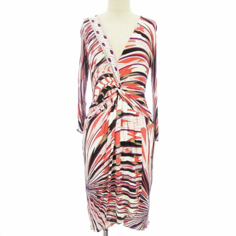 グランドセール レディース Ibs7 38 ピンク系 ドレープ ねじれ サイケデリック柄 総柄 七分袖 ひざ丈 ワンピース Pucci Emilio 中古 エミリオプッチ ベクトル ベクトルプレミアム店 1023 古着 001 Adroitat Com