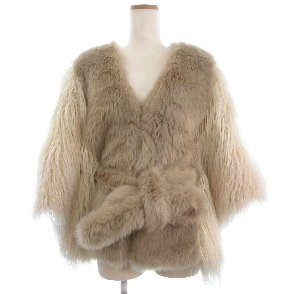 【中古】ラインヴァンド LEINWANDE 美品 ジャケット ポンチョ フェイクファー シャギー 七分袖 F ベージュ アイボリー レディース 【ベクトル 古着】 251113