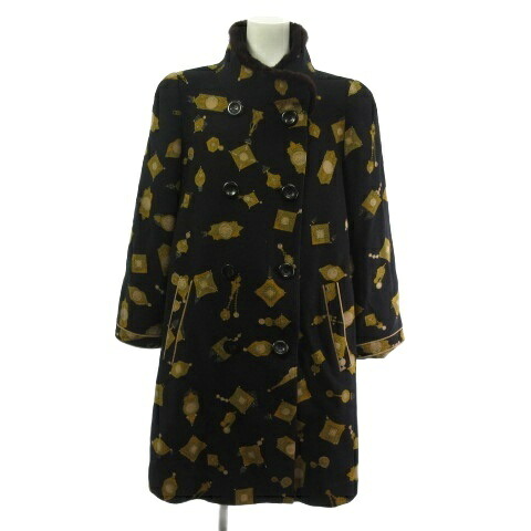 【中古】レオナール LEONARD FASHION ファッション コート ウール カシミヤ 総柄 ミンクファー ブラック 黒 11AR レディース 【ベクトル 古着】 251224