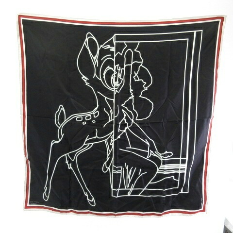 【中古】ジバンシィ GIVENCHY Abstact Bambi scarf バンビ えり巻き 大判 地絹 黒 黒いこと ☆AA★ レディース 【ベクター 古着】 260527