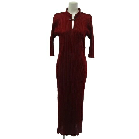 【中古】プリーツプリーズ PLEATS PLEASE PP63-JH147 チャイナボタン ワンピース ロング 赤 レッド 5 レディース 【ベクトル 古着】 260307