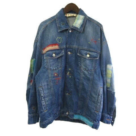 【中古】マルニ MARNI JKJD0287L4USCW23 デニムジャケット ジージャン エンブロイダリー リペア インディゴ 38 レディース 【ベクトル 古着】 260403｜ブランド古着の買取販売ベクトル