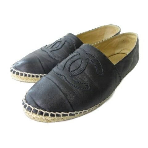 【中古】シャネル CHANEL エスパドリーユ スリッポンシューズ 子ヒツジ人はだ ココマーク 黒 黒いこと 38 25糎 ☆AA★ レディース 【ベクター 古着】 260516