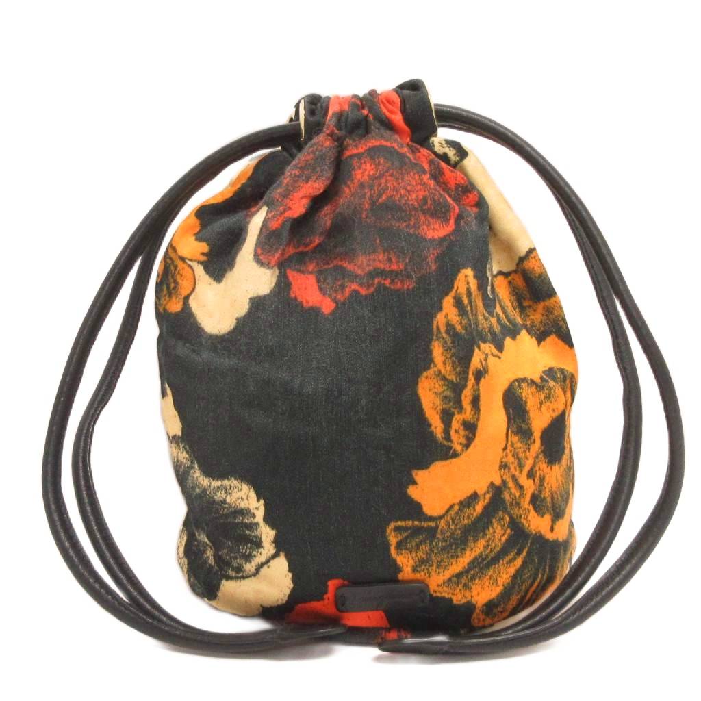 【中古】サルヴァトーレフェラガモ Salvatore Ferragamo フラワーケージポーチ 巾着 スナップ付き 付替 花がら 黒 ブラック レディース 【ベクトル 古着】 251101