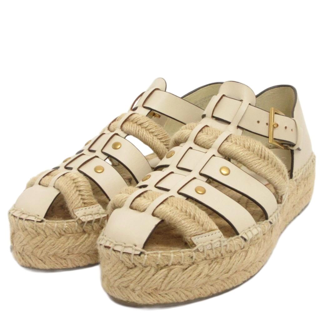 【中古】トリーバーチ TORY BURCH サンダル エスパドリーユ オープントゥ なめし革 白 白いこと 6.5 レディース 【ベクター 古着】 260120