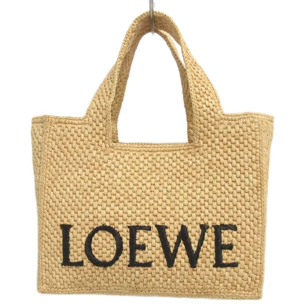 【中古】ロエベ LOEWE 美品 フォント トートバッグ ショルダー 2WAY ラフィア 0010868909 スモール ベージュ レディース 【ベクトル 古着】 260225