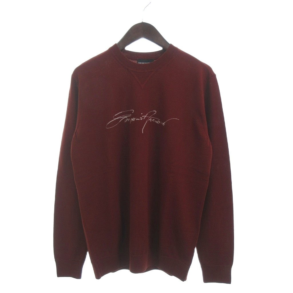 【中古】未当てはめる品 エンポリオアルマーニ EMPORIO ARMANI 下げ札付き添い人 編み物 ティーシャツ 長袖 労働者の一団のど首 ロゴタイプ刺? 羊毛 6K1MTE 1MD1Z 赤 赤いこと L メンズ 【ベクター 古着】 260315