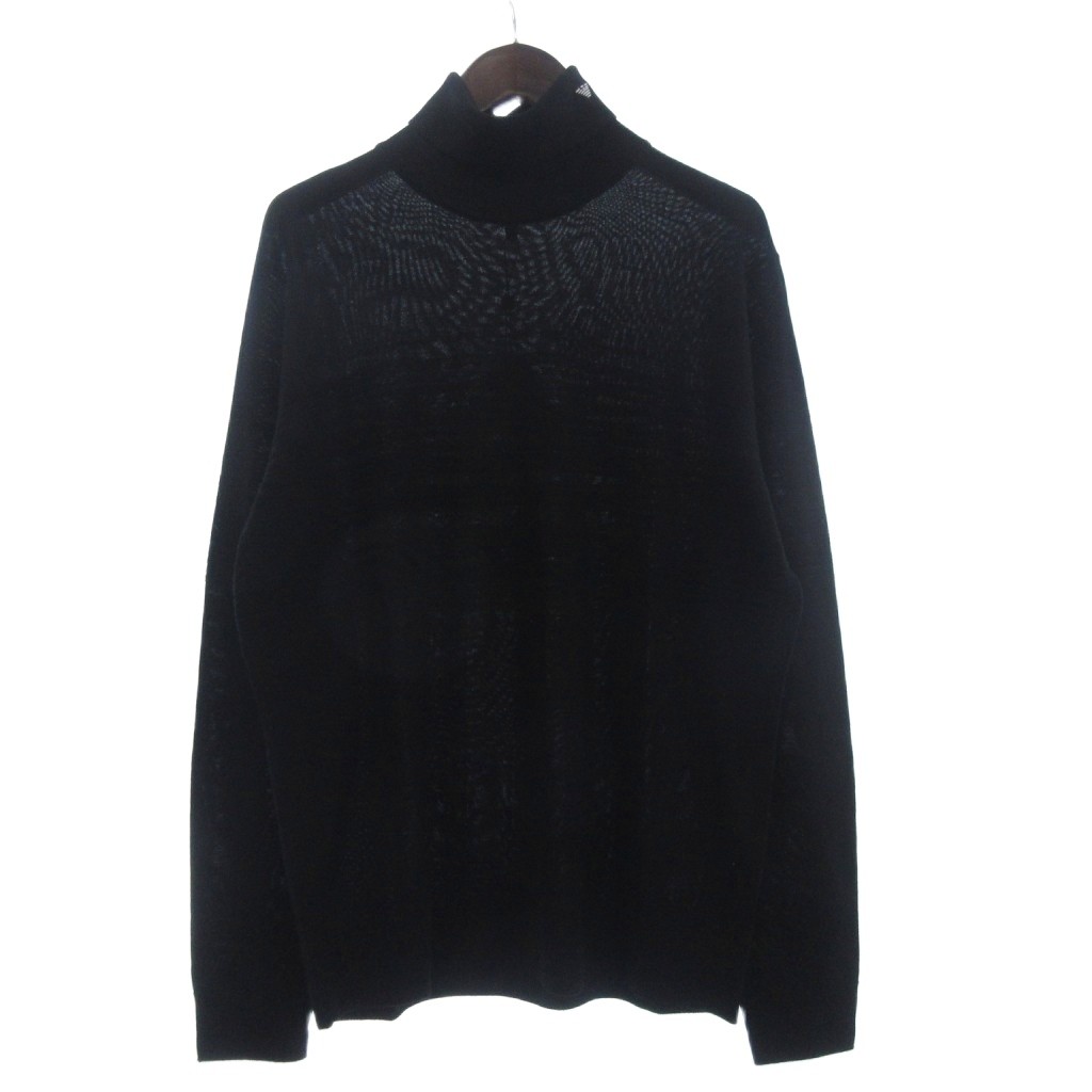 【中古】未当て嵌める品 エンポリオアルマーニ EMPORIO ARMANI 曳き船付 プルオーバー 編み物 長袖 タートルネック ロゴタイプ 刺しゅう 羊毛 黒 黒いこと XXL メンズ 【ベクター 古着】 260314