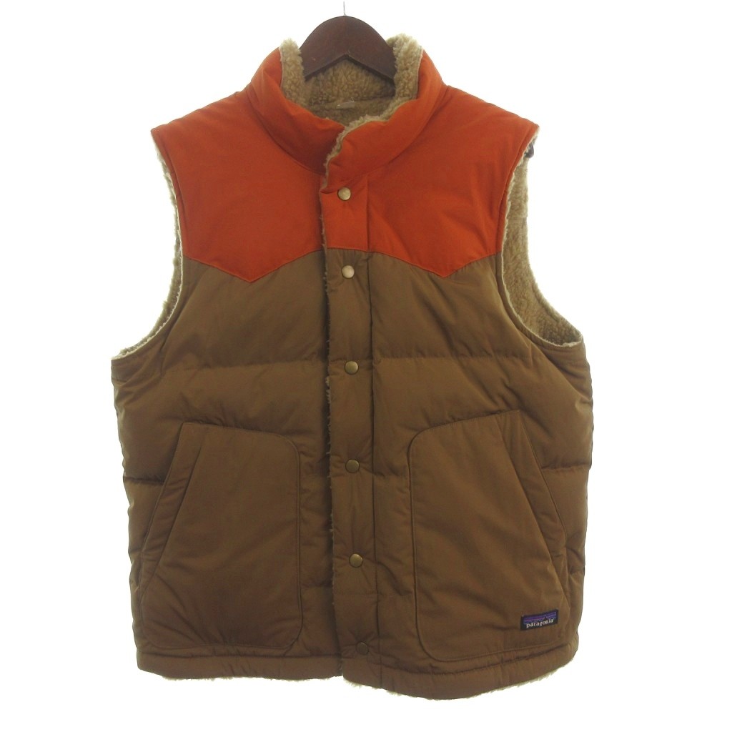 【中古】パタゴニア Patagonia リバーシブル ビビーダウンベスト 前開き ボア バイカラー 茶 ブラウン オレンジ M メンズ 【ベクトル 古着】 260403
