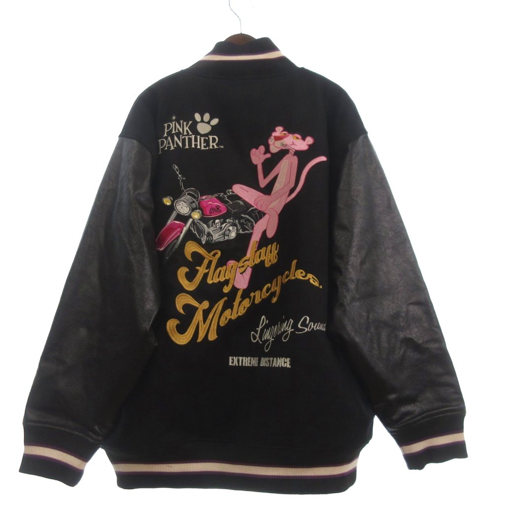 【中古】PINK PANTHER × FLAGSTAFF スタジャン ジャケット 長袖 刺繍 黒 ブラック 3L メンズ 【ベクトル 古着】 260326